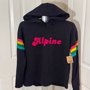 Anthropologie Back When Alpine Hoodie Rainbow Sleeve Cropped Sweatshirt S NWT